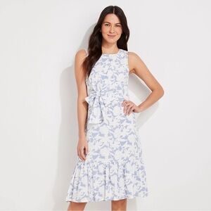 Floral Sleeveless Dress - Blue and White